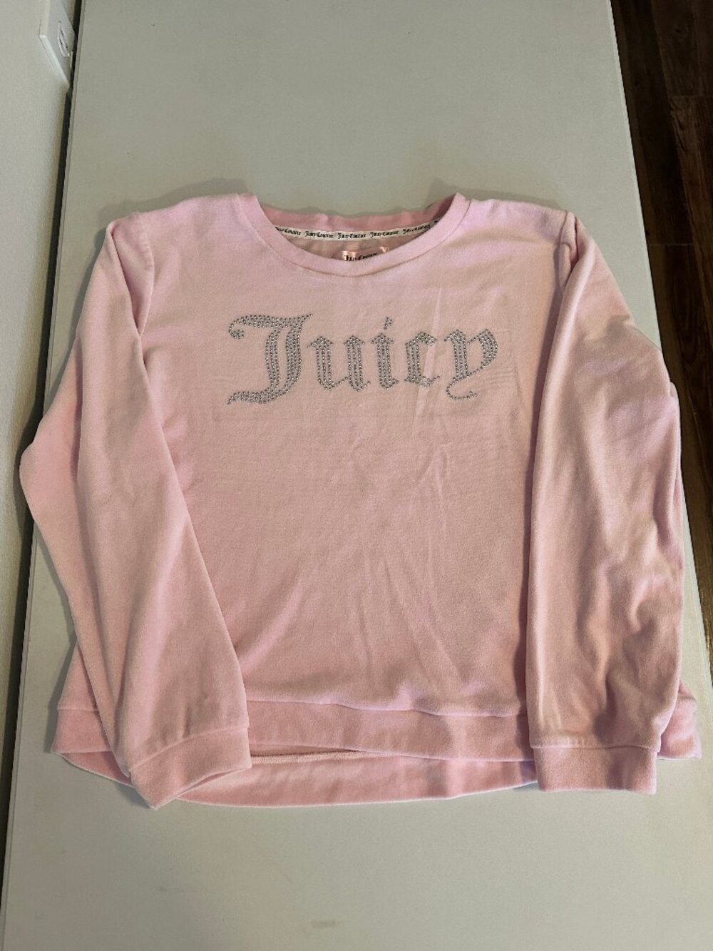 Juicy Couture Pink Velour Rhinestone Logo Sleep Sweatshirt XL EUC